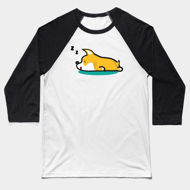 Pembroke Welsh Corgi Sleeping Lazy Dog Baseball T-Shirt by alltheprints